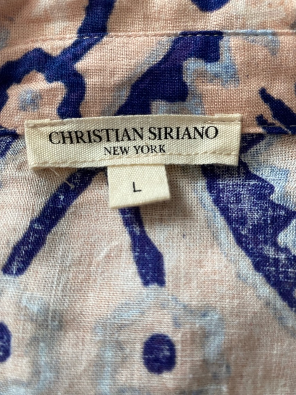 Christian Siriano Women’s Tie Front Linen Blend  Blue & Cream Print Top Sz Large - Picture 6 of 8